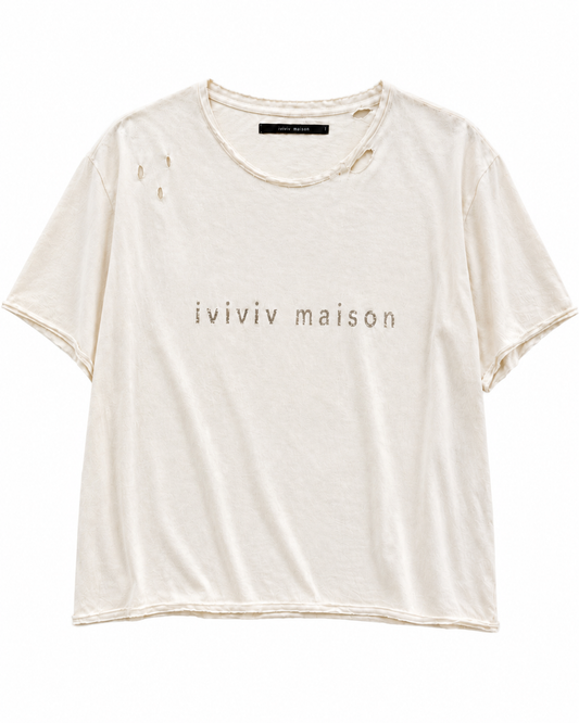 core cropped distressed logo tee white