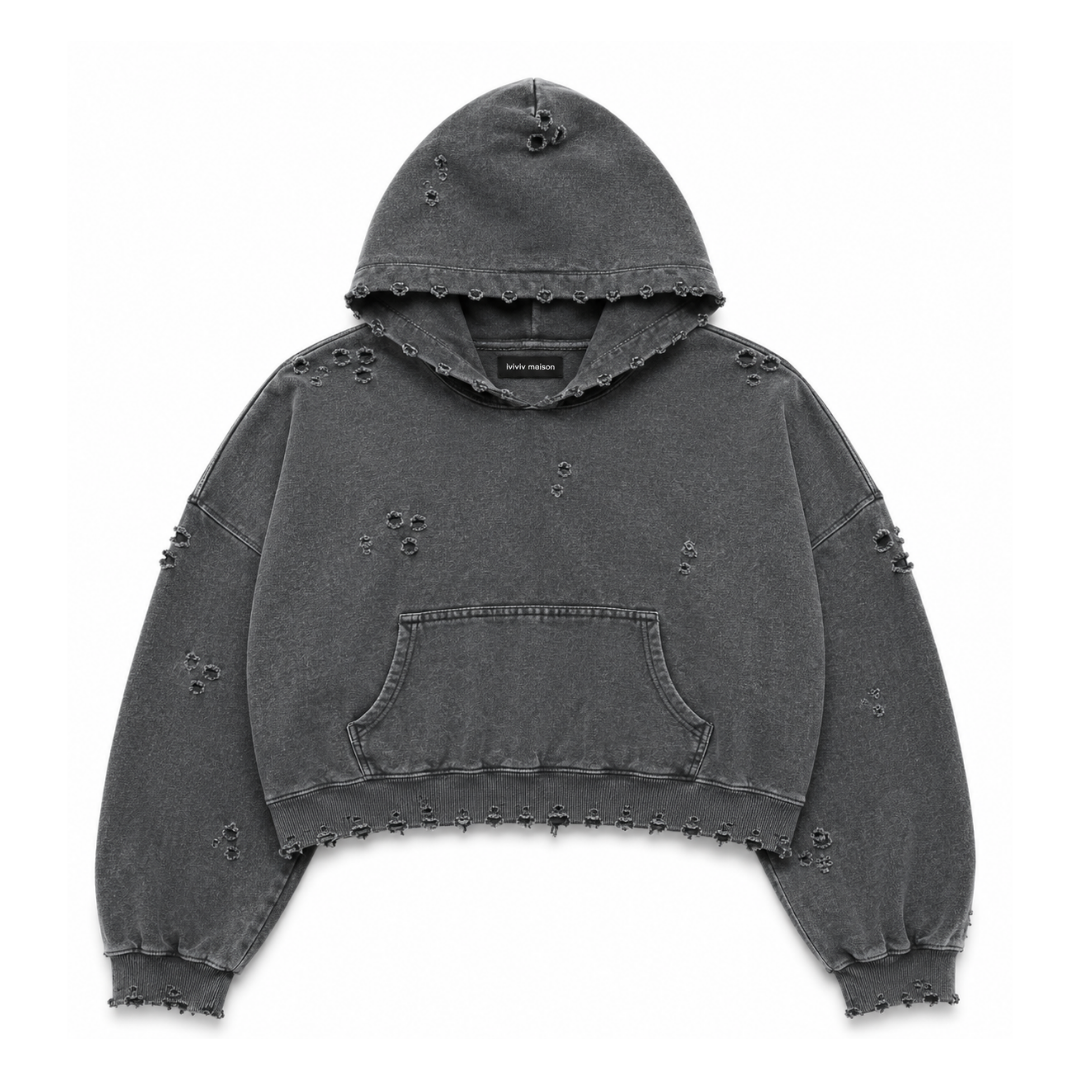 TORN TO BITS HOOD CHARCOAL