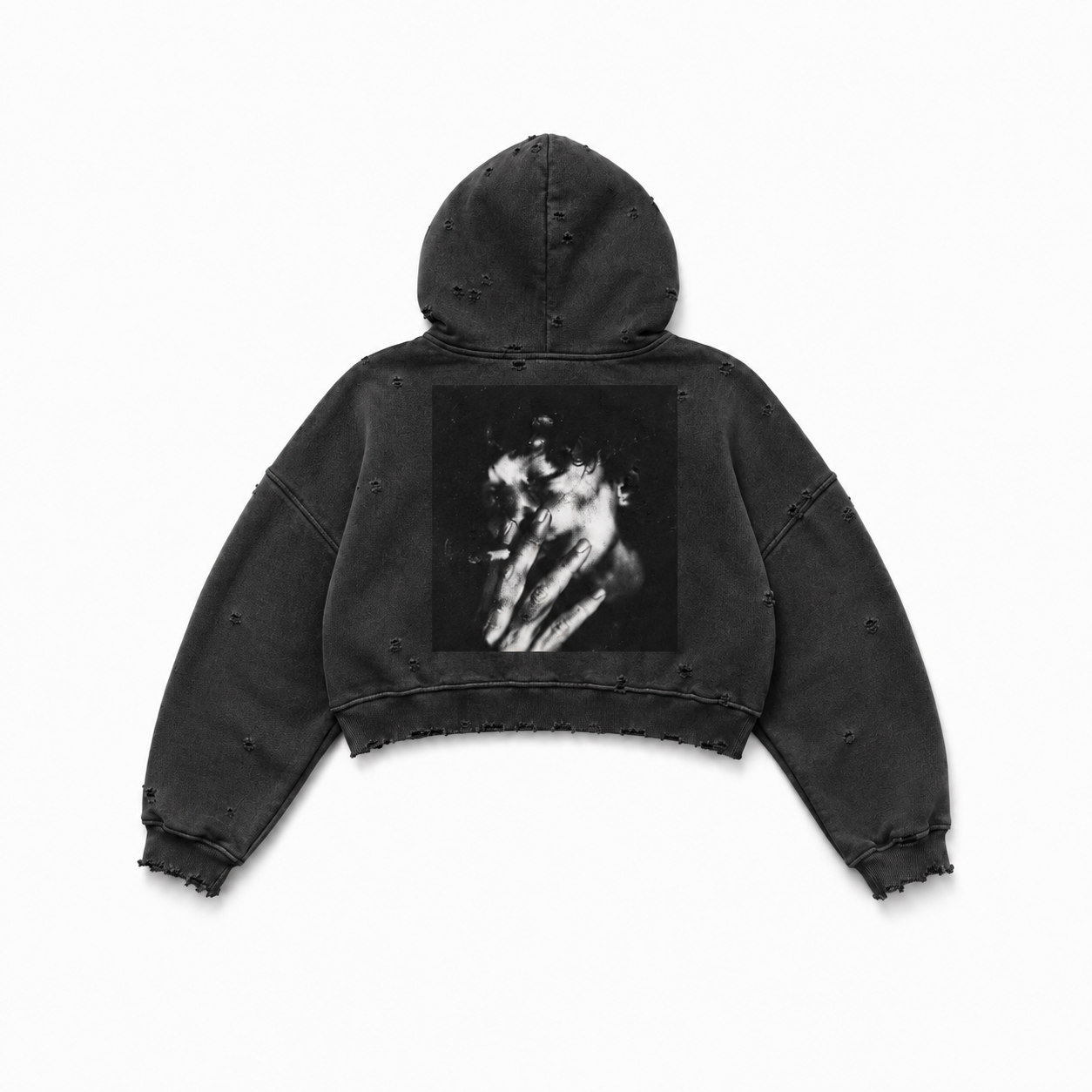 CHELSEA PAINTERS CROPPED DISTRESSED HOOD CHARCOAL